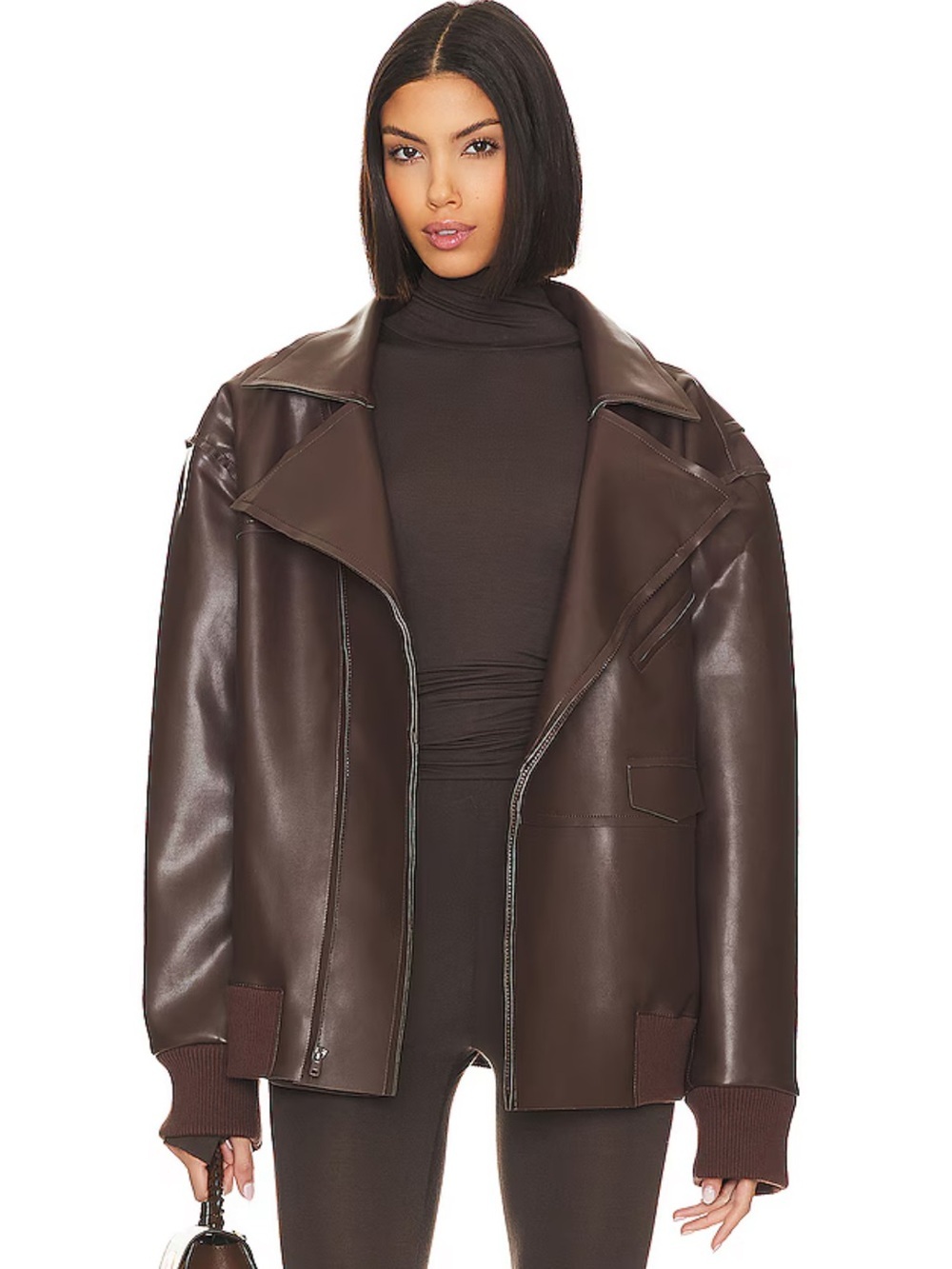 Norma Kamali Oversized Moto Jacket in Chocolate